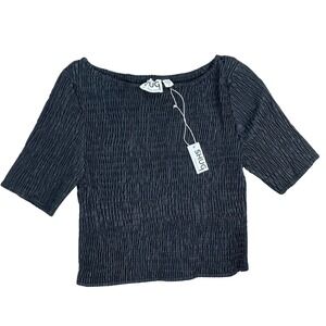 Womens Faux Leather Pleat Crinkle Crop Top Sz Medium  Fairy Dark Coquette Grunge